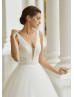 Beaded Ivory Lace Tulle V Back Fashion Wedding Dress